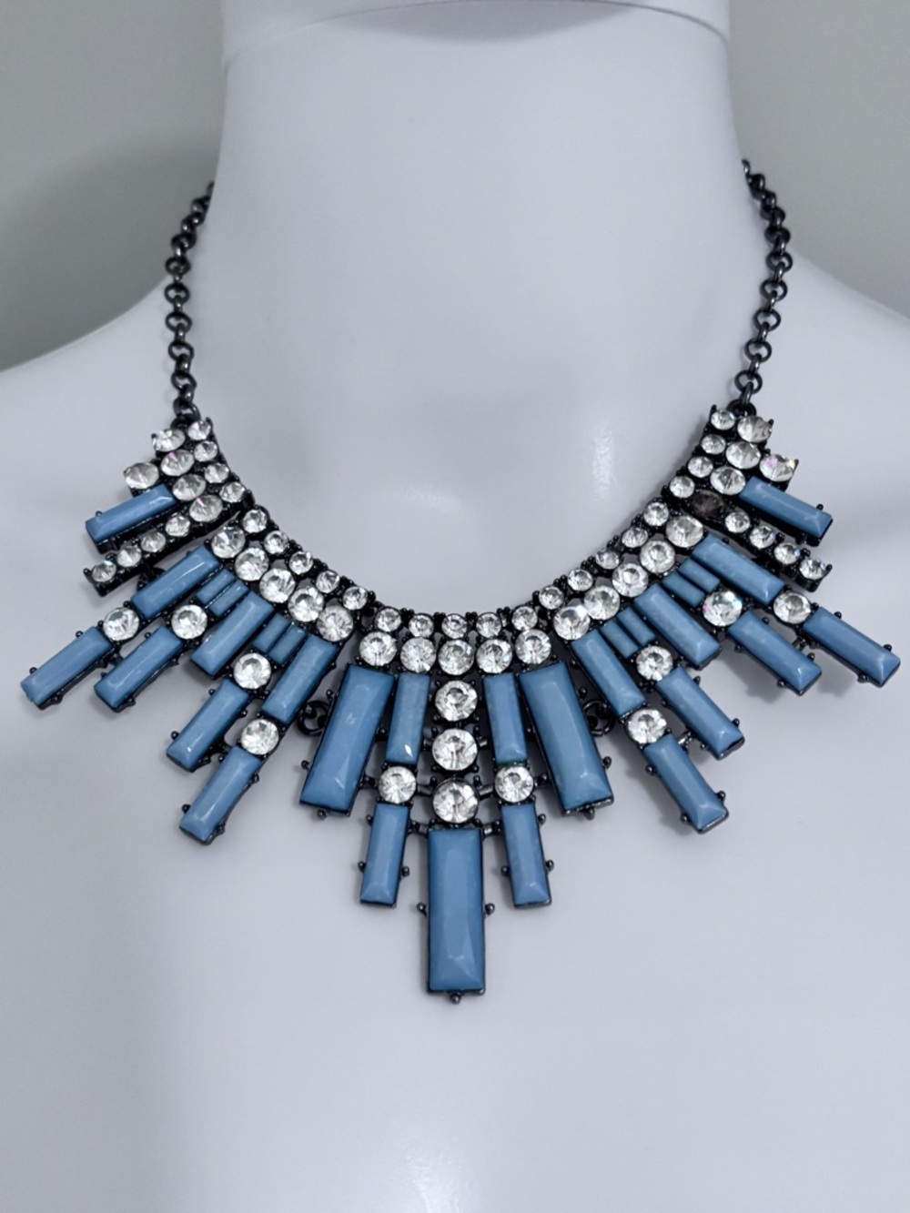 Blue Crystal Fringe Statement Necklace